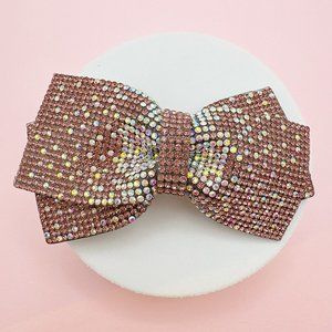 Pink Rhinestone Bow Tie Hair Barrette Medium Size